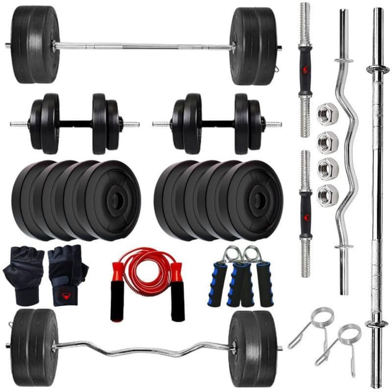 40Kg PVC Home Gym Combo Set – 3Ft Curl Rod, 5Ft Straight Bar, Dumbbells, Weight Plates with Skipping Rope, Hand Gripper & Gloves for Full Body Workout (Men & Women)-image-45