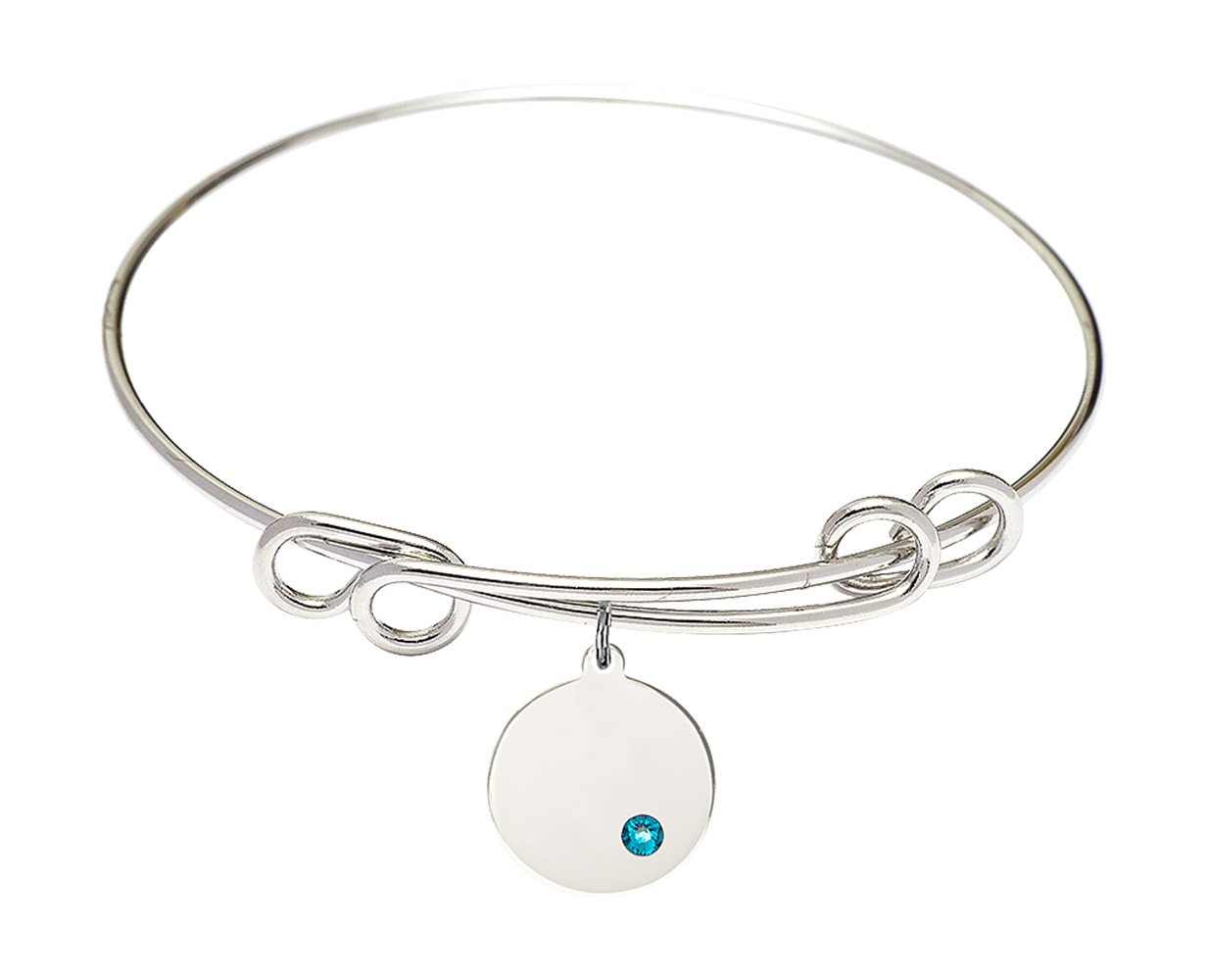F.A. Dumont 8 1/2 inch Round Double Loop Bangle Bracelet with a Plain Disc Charm.