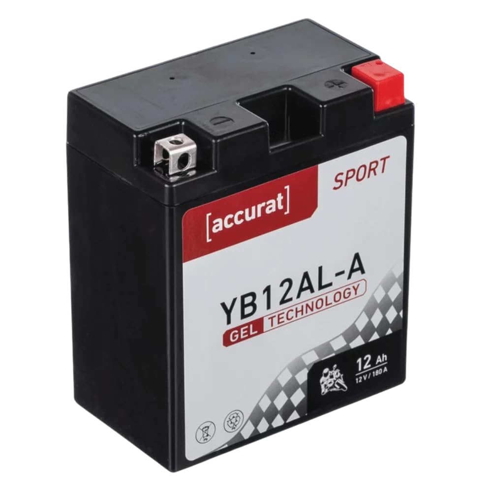 Accurat Motorradbatterie YB12AL-A - 12V, 12Ah, 180A, zyklenfest, wartungsfrei, Gel - Starterbatterie, Batterie in Erstausrüsterqualität für Rasentraktor, Roller, Motorrad, Quad