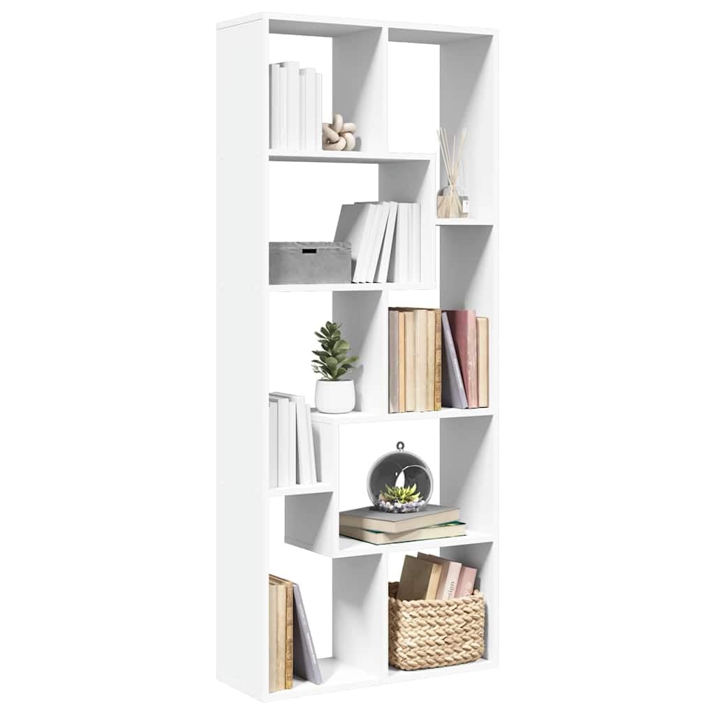 Scaffale divisorio per libri, bianco, 67 x 25 x 161,5 cm, in legno, flessibile, pratico organizer da parete, versatile, ideale per soggiorno, ufficio, cameretta dei bambini