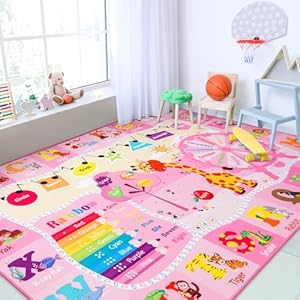 Chicrug Educational Kid Area Rug for Playroom, 4×6 Feet TPR Non Slip Kids Classroom Carpet Rug for Learning ABC Animal, Shape Color Fruit, Washable Play Mat Rug for Children Nursery Toddler Room Decor