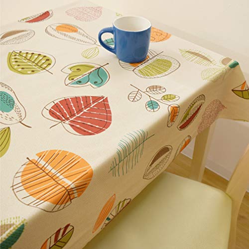 StorePocket テーブルクロス ビニール リーフ&フルーツ 約120×180cm 幅120cm 花柄 ベージュ 北欧 撥水 おしゃれ お洒落 リビング ダイニング モダン かわいい 可愛い 綿生地風 長方形 切り売り