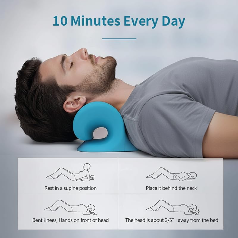 Image of Neck and Shoulder Relaxer, Cervical Traction Device for Pain Relief and Cervical Spine Alignment |Neck Stretcher Chiropractic Pillow Pain Relief Pillow (Blue, Men)