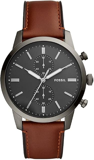 FOSSIL Mens Watch Townsman, 44mm case size, Quartz Chronograph movement, Leather strap