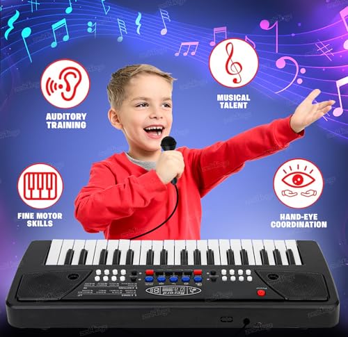 Image of Zest 4 Toyz 37 Key Piano Keyboard Toy with Mic & Song Recording Electronic Piano Keyboard 8 Rhythms 8 Tones Multi-Function Musical Instrument for Kids - Black