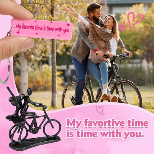 Estatua de pareja en bicicleta de hierro para aniversario romántico miniatura 5