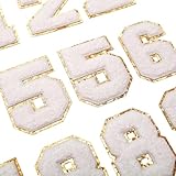 AXEN 20PCS Chenille Numbers Patch Set, Iron on Numbers 0-9 Gilter Varsity Patches for Clothing Jacket Backpack Pants Hat and More, White