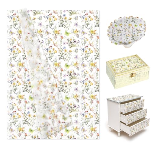 Papier de soie de riz Crtiin vintage fleurs sauvages pour meubles 50x69cm 10 pces