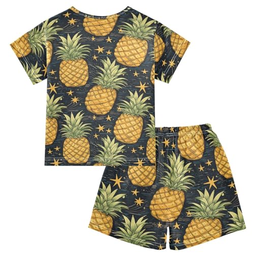 ALAZA Pineapples and Stars Pajama Set Short Sleeve Sleepwear Soft Lounge Nightwear2