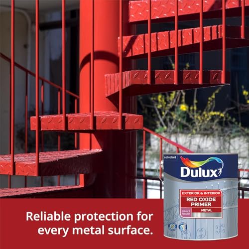 Image of Dulux Red - Oxide Metal Primer | Suitable For Interior & Exterior Work |Quick Drying, Rust Protection for Metal Surfaces, 4 Litres