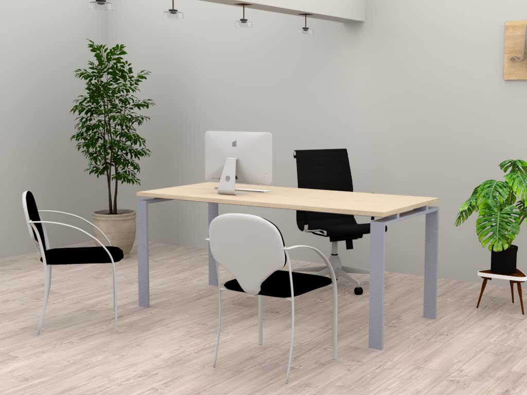 Mesa/Escritorio para teletrabajo, Oficina, despachos y Sala de Estudios. Estructura Marco Abierto Color Gris Plata Fabricado en España. Envio a Toda la Península. (Acacia, 200x80)