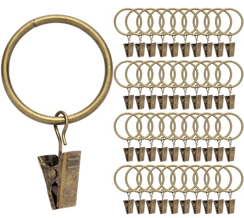 Fivebop 40 Pack Rings Curtain Clips Rustproof Metal Window Drapery Decorative Clips Vintage Heavy Duty Eyelet Curtain Rods Hangers Rings with Hooks, 1.25In Inner Diameter (Coppery-Non Open-1)