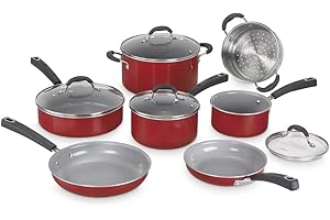 Food Network Ceramica XT Nonstick Cookware Set, Red/Stainless Steel