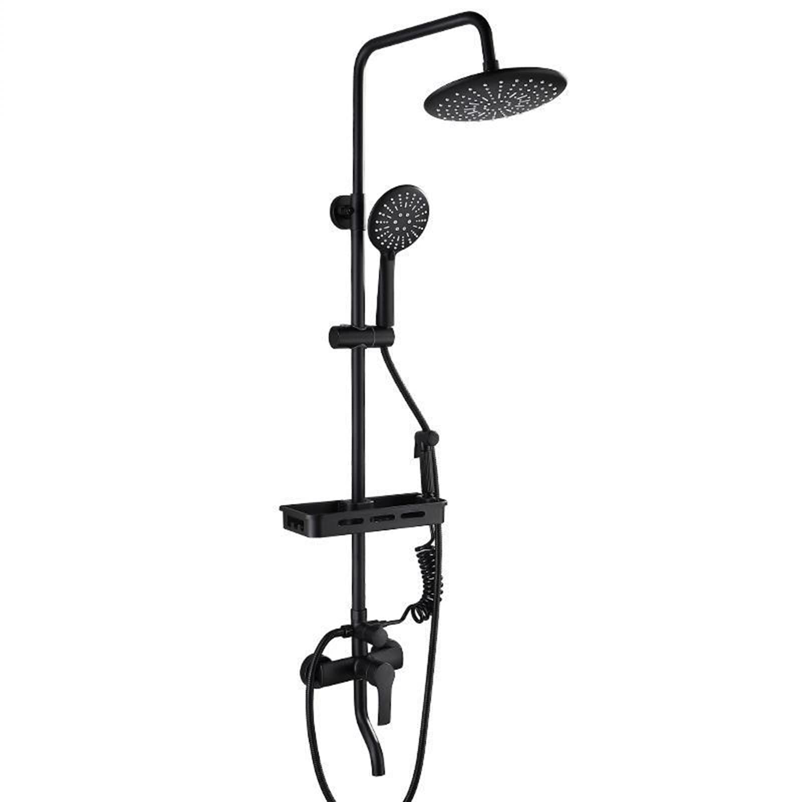 GLJTUO Shower system, Shower System With Handheld Black hot and cold water faucet Brass Height Adjustable Rainfall Shower System Matte Black Exposed Shower System