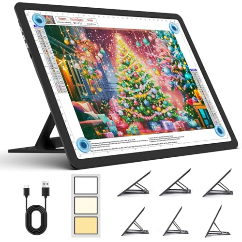 Heanolier Rechargeable A4 Light Board with Stand 7100Lux Super Bright Magnetic Light Pad with Side Buttons Wireless Light Box for Tracing LED Light Table for Diamond Painting Sketching Drawing