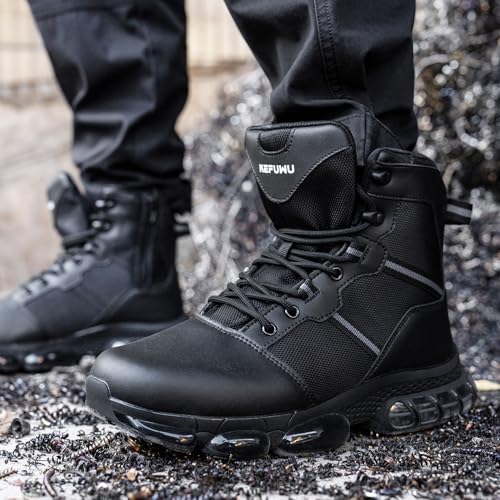 Image of Military Tactical Boots Women Wide Waterproof 6 Inches | Non Slip Side-Zip Combat Hiking Work Boots Lightweight Durable