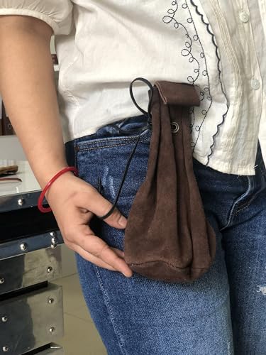 Generic Medieval Suede Drawstring Dark Brown Pouch Bag, Ideal for SCA LARP Reenactment & Ren Fair, Leather Drawstring Pouch Bag, Renaissance Pouch Bag4