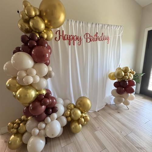 Image of Jobkoo Burgundy Gold Balloons 60 PCS Dark Red Wine White Sand Beige Latex Balloon Maroon Wine Red Metallic Balloons for Women Birthday Baby Shower Wedding Bachelorette Graduation Party Decorations