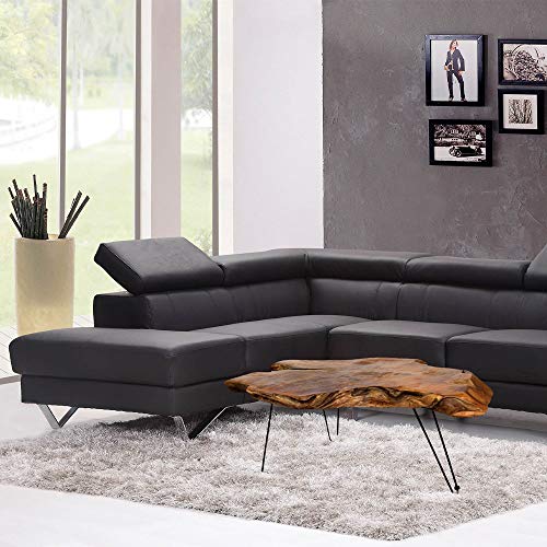 StyleCraft Badang Carving Natural Wood Edge Teak Contemporary Coffee Cocktail Table with Clear Lacquer Finish and Metal Hairpin Legs for Living Room - Image 7