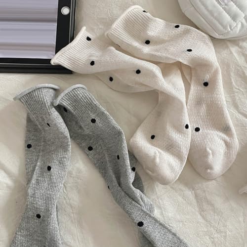 Image of zrylibya Women Cute Roll Top Turn Cuff Slouch Socks Hollow Out Crochet Solid Casual Crew Socks 4 Pairs