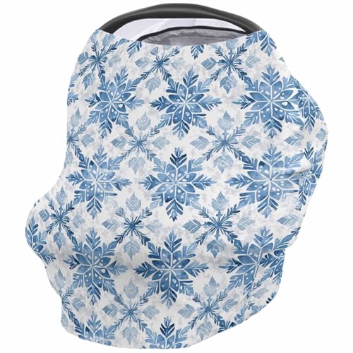Nursing Cover for Breastfeeding Scarf, Blue Ombre Snowflakes Winter Baby Car Covers Super Soft Multi Use for Canopy Shopping Cart Cover Blanket Stroller Cover