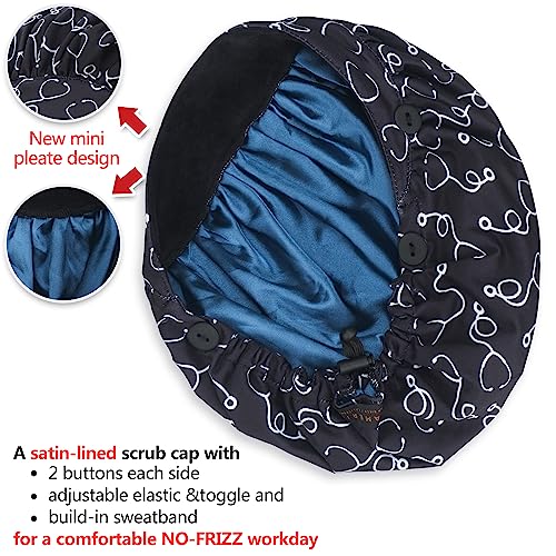 Image of Bouffant Caps with Button and Sweatband, Adjustable Scrub Caps for Women Men, One Size Multi Color