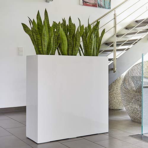 Moderner & Hochwertiger Raumteiler/Sichtschutz zum Bepflanzen – Schlanke Form - Fiberglas - Mit Einsätzen – Innen & Außen – Frostsicher - Pflanzgefäß (Höhe: 90cm - Länge: 90cm, Glänzend Weiß)