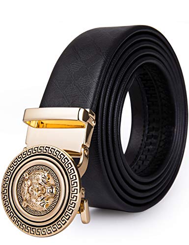 Cinturón de cuero para hombre, con hebilla de trinquete automático con impresión animal en 3D, cinturón negro de diseño sin agujeros para vaqueros, en caja de regalo Negro Un Tiiger Negro Large