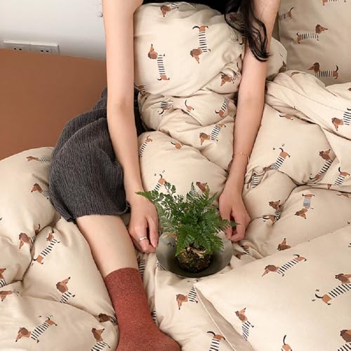 Lanqinglv Bettwäsche 135x200 cm Mädchen Dackel Hellbraun Braun Kinder Bettwäsche aus Microfaser, ÖKO-TEX Bettwäsche Set - Bettbezug mit Reißverschluss und 1 Kissenbezug 80x80 cm