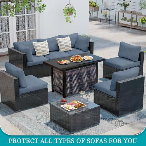 Image of 14Pcs Stretch Patio Cushion Covers,Outdoor Couch Covers Replacement,Outdoor Couch & Sofa Slipcovers,for Patio Furniture Cushion Covers,Washable Reusable Furniture Protector (West Lake Blue,Cover Only)