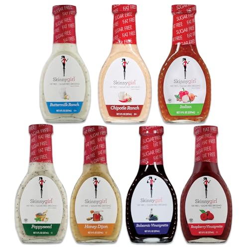 Skinny Girl Dressing 7 Flavor Variety Pack. Skinny Girl Salad Dressing Set Includes 7 x 8oz Skinnygirl Dressing Bottles. Flavors Include: Poppyseed, Honey Dijon, Ranch, and More by Snackivore.