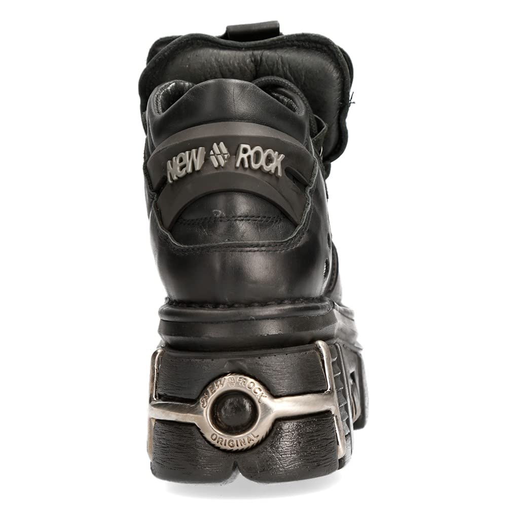 New Rock - Metallic Urban Black Shoes M.106-S112, Scarpe da uomo nere con piattaforma e decorazioni metalliche
