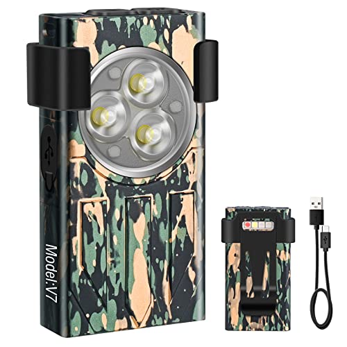 NGOKPYD V7 Mini Powerful EDC Flashlight High Lumens 1100LM LED Rechargeable Flashlight with Magnetic and Cilp,Small Pocket Flash Light with Red Blue UV Light