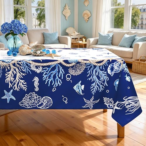 Nappe Rectangulaire 152x264 cm Bleu Océan Lavable Imperméable - 2