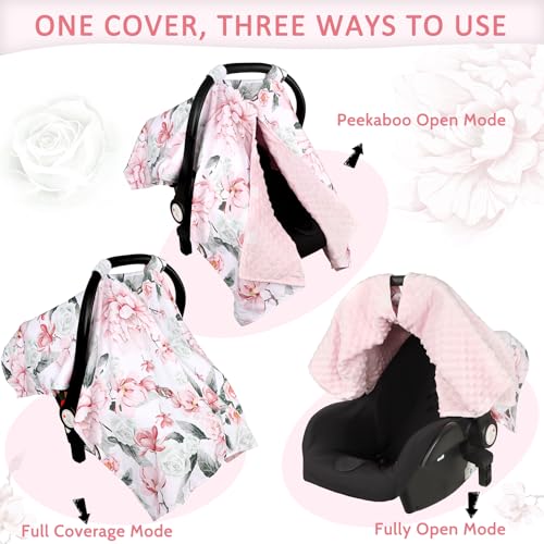 Image of Baby Car Seat Cover, Breathable Infant Carseat Cover for Summer Peekaboo Opening Car Seat Canopy Cover, Nursing Cover for Baby Boys Girls (Flower)