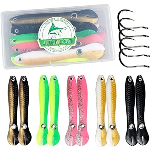 JOHNCOO 10pcs Fishing Lures Bionic Loach Soft Baits with Hooks Hopping Swimbaits Jump Lures Freshwater Saltwater for Bass Pike Trout Cover