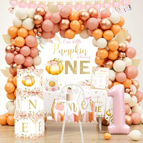 Image of Little Pumpkin 1st Birthday Party Decorations Supplies, Pumpkin First Birthday Decoration for Autumn Fall Halloween Thanksgiving 1st Bday