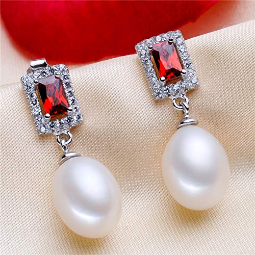 Boucles d'oreilles perles argent 925 carré femme avec pierre zircon rouge