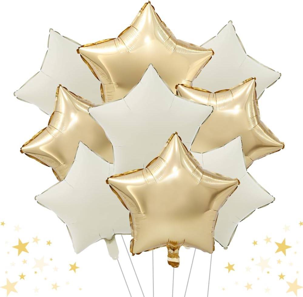 DecoGlee 15Pcs 18 Inch Large Cream White Champagne Gold Star Shape Foil Balloons Big Stars Helium Mylar Ballons for Birthday Wedding Bridal Shower Anniversary Engagement Party Decorations Supplies — image 1