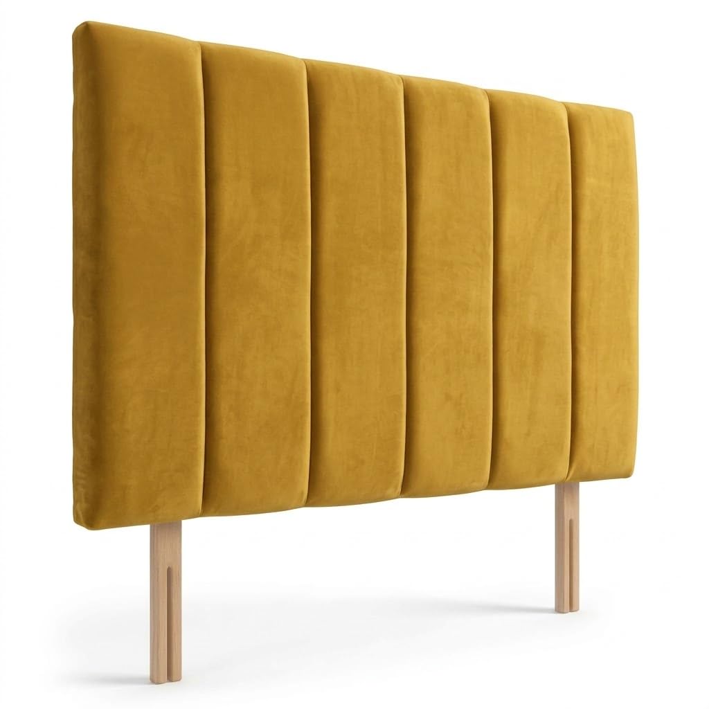 Luxury Velvet Upholstered Headboard for Divan Beds – 20-Inch Lined, Extra Padded Plush Headboard with Struts – Luxury Bedroom Furniture (mustard, 4ft Small Double) — image 1