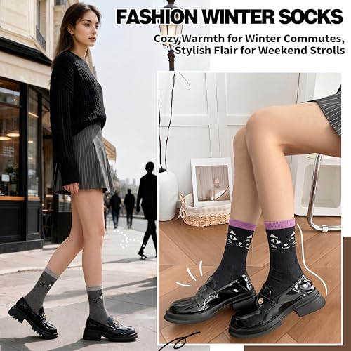Image of Sandsuced 5 Pack Merino Wool Boot Hiking Socks for Women Warm Winter Thick Thermal Cozy Work Soft Ladies Socks
