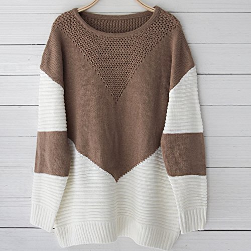Shermie 43246-16096 Women Long Sleeve Crew Neck Pullovers Stitching Color Loose Knitted Sweaters thumb #2