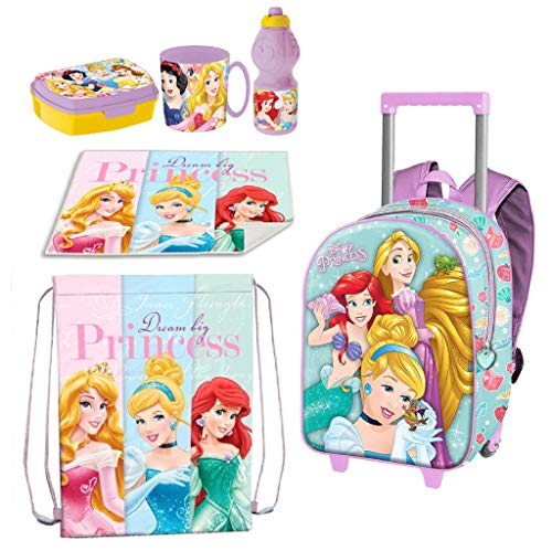 Ariel Princesas Mochila con ruedas en 3D  bolsa de deporte  juego de desayuno  merienda