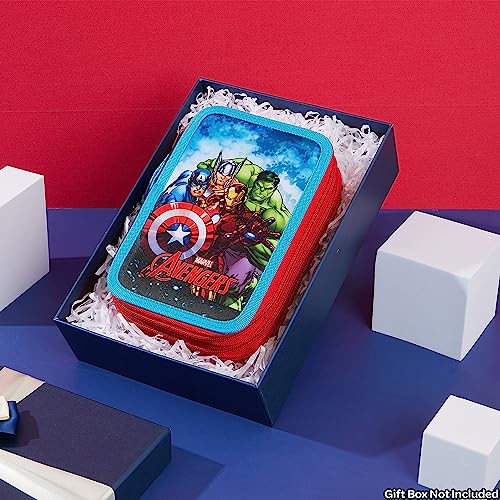Marvel Pencil Case with Stationery Included School Supplies Filled Large Pencil Case Multiple Compartments Colouring Pencils Pens Boys Stationery Set Gifts for Boys (Avengers Triple Zip) - Image 2