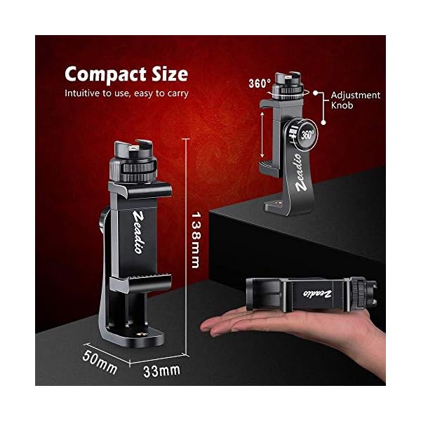 Zeadio Stativ Smartphone Halterung, Handyhalteradapter Klemme mit Kaltschuhhalterung, Selfie-Stick und Verstellbarer… – Bild 7
