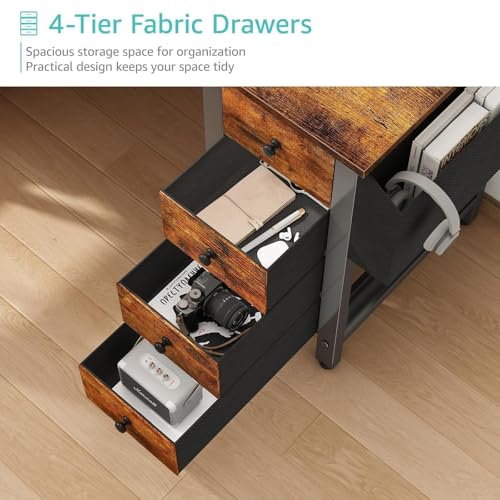 Lufeiya L Shaped Desk with Drawers & Storage Shelves, 47 Inch Small Reversible Corner Desk with Power Outlet for Home Office Bedroom, L-Shaped Gaming PC Computer Desks with Fabric Drawer, Rustic Brown