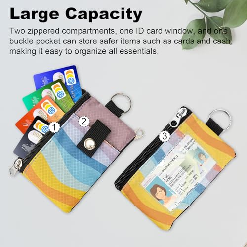 Image of Minimalist RFID Wallet with Lanyard, Multi-functional ID Case with 2 Zipper Pockets and Key Chain for Men and Women, Tactical Badge Pouch Cards Holder, Coin Purse for Travel Sports - Two-Tone