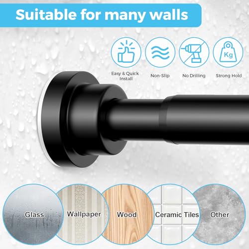 Image of Tension Curtain Rod 30 To 49 Inch Black Tension Rods Adjustable Spring Loaded Curtain Rods 7 /8 inch Curtains Rods No Drilling Tension Rods For Windows Bedroom Closet Doorway Door 2pcs