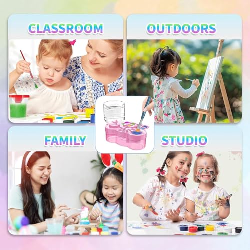 Image of Parssufy Paint Brush Cleaner with Paint Tray, 6-in-1 Water Circulation Rinser Paintbrush Cleaner with Drain & Brush Holder, Watercolor Dispenser & Paint Palette, Paint Brush Washer (Pink)