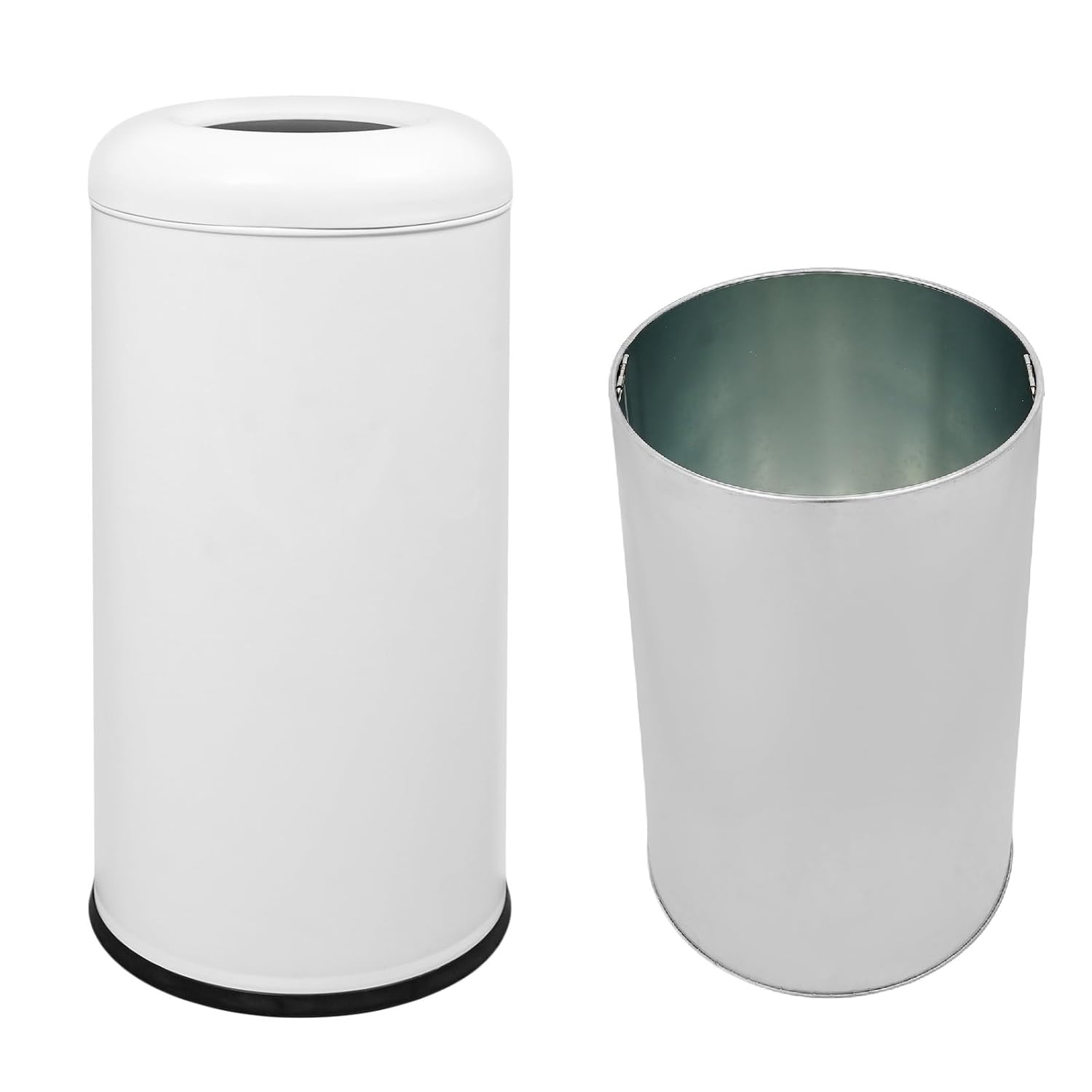 15 Gallon Commercial Trash Can, Stainless Steel Outdoor Garbage Can with Lid, Big Trash Bin with Cylindrical Open Top Design for Office, Mall, Hotel (White)